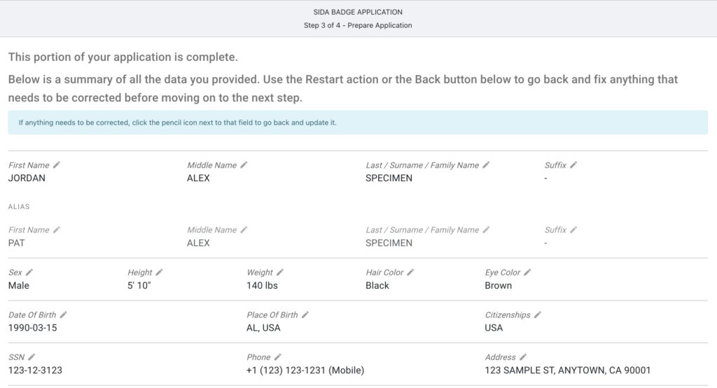 Edit details on the badge application screen. 