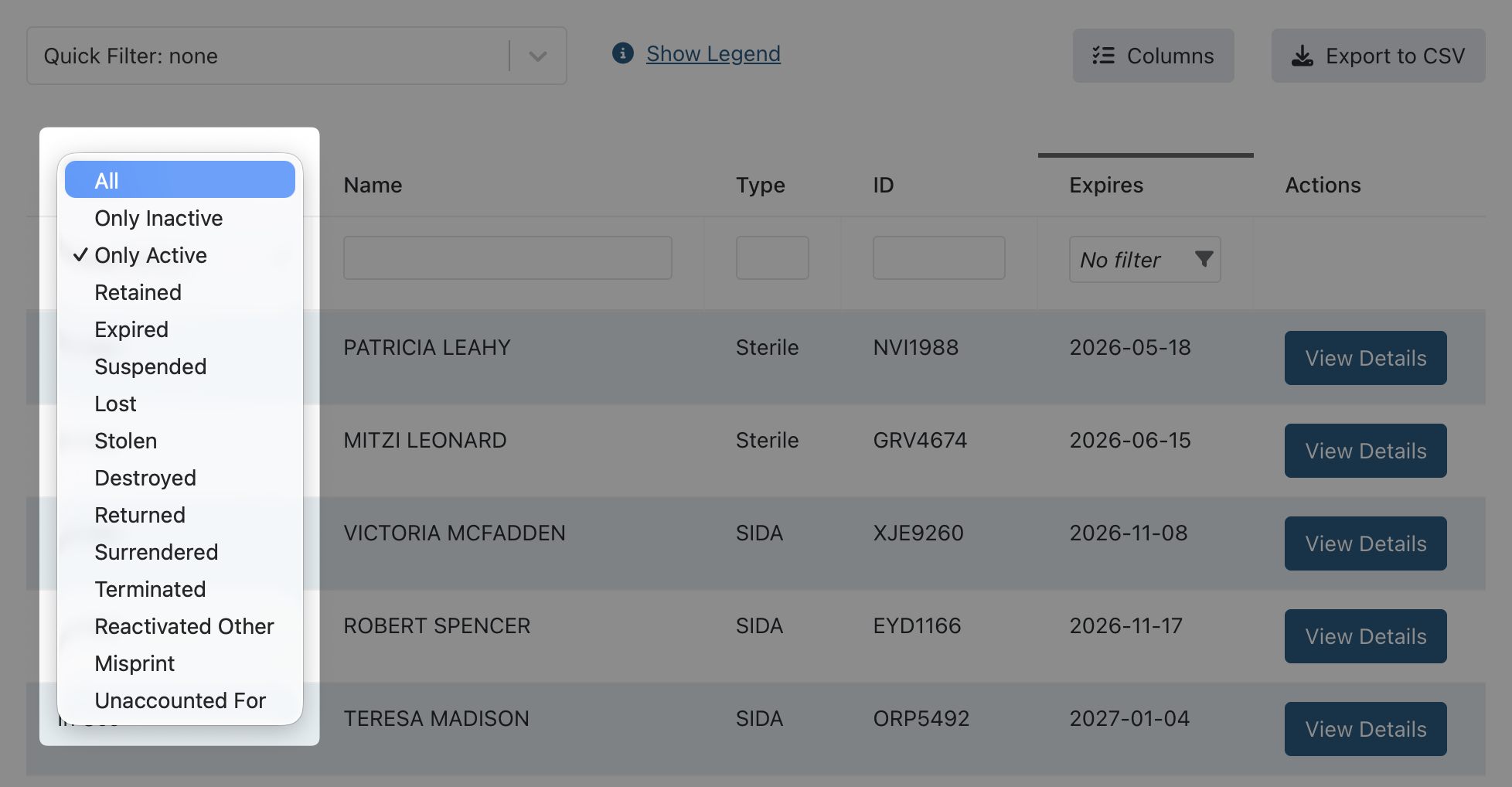 Badge status drop down 
