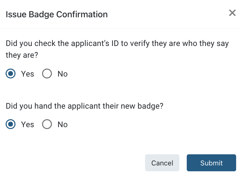 issue badge confirmation