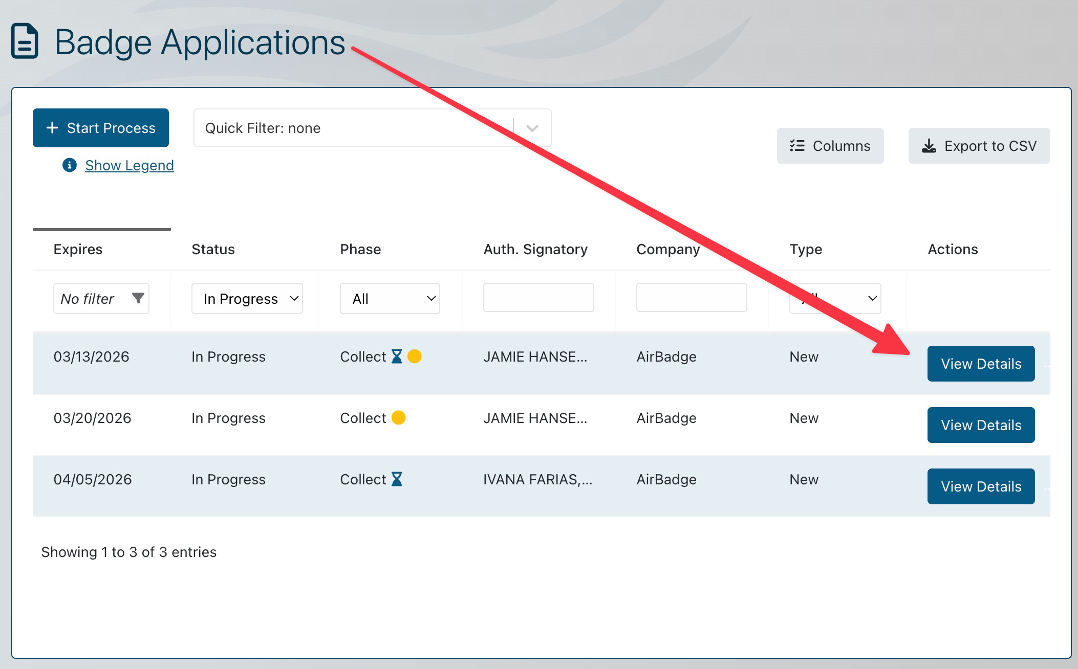 Badge Application View Details 