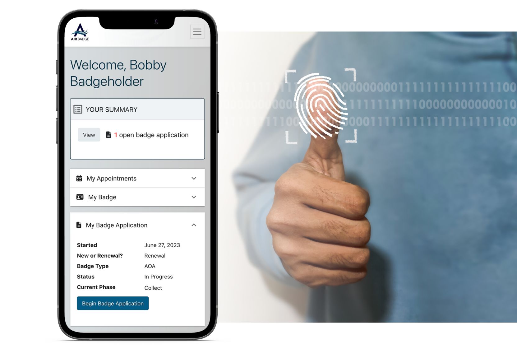 airbadge and security fingerprint and phone