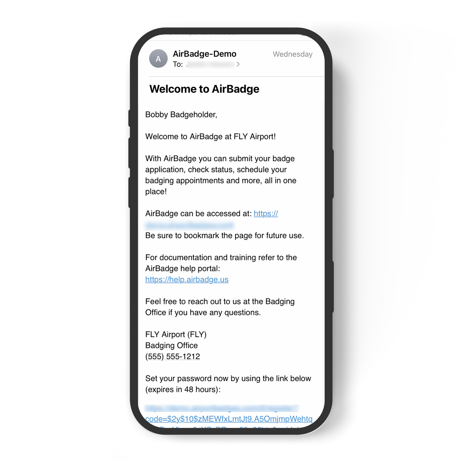 Welcome email from AirBadge