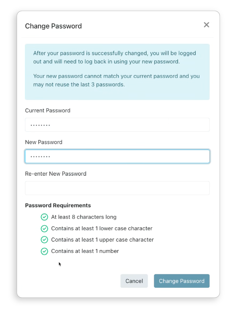 New Password requirements