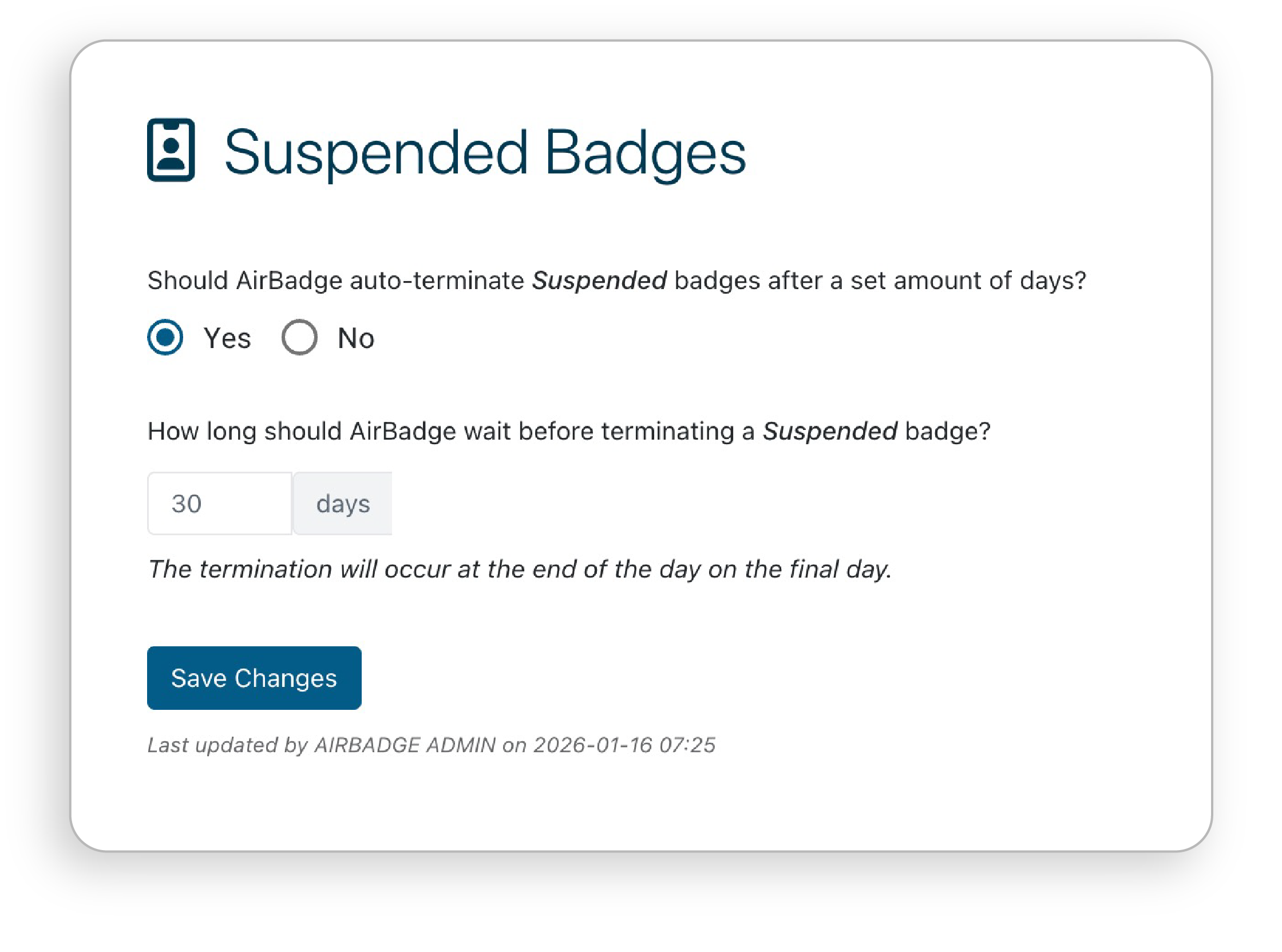 suspended badge workflow